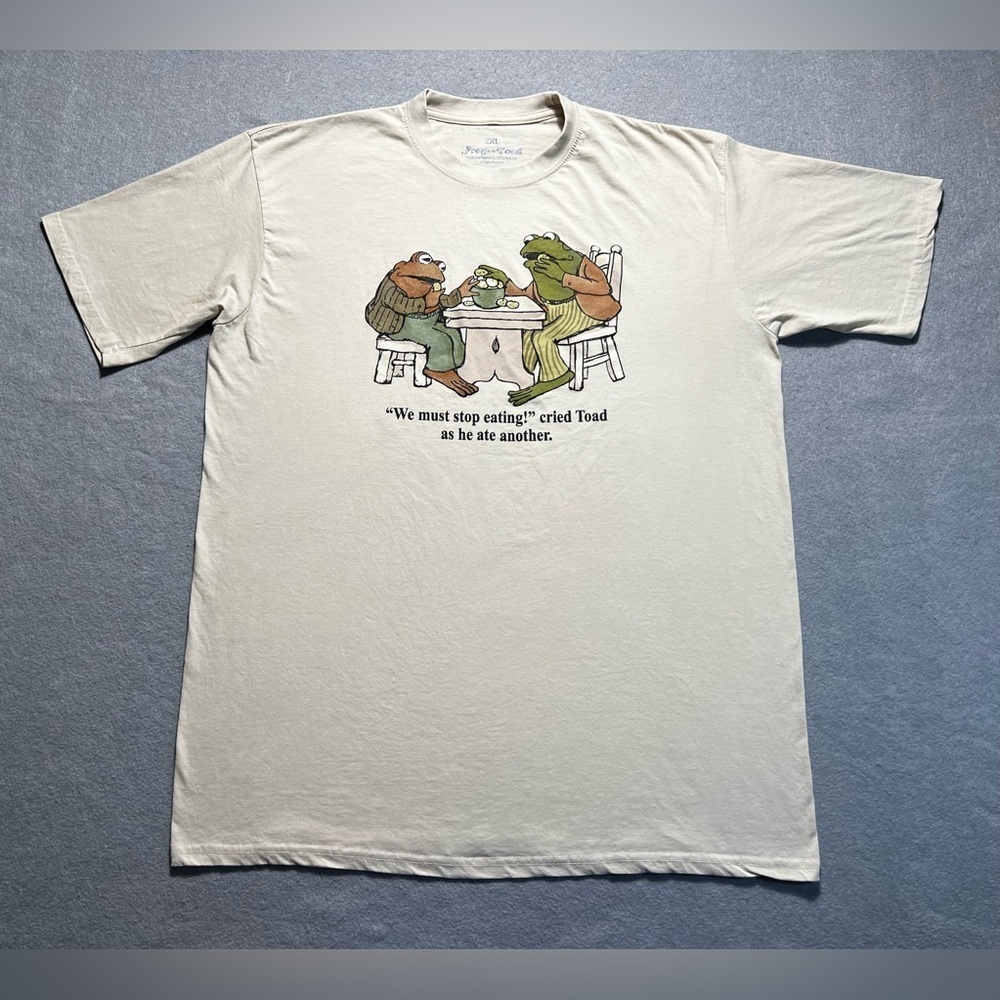 Frog and Toad “We Must Stop Eating” Graphic T-Shirt Men’s 2XL Tan Funny Meme